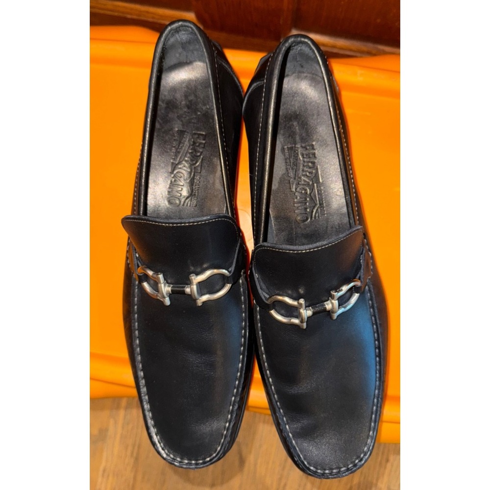 SALVATORE FERRAGAMO PARIGI Black Calf Leather Loafer Men Size 10 EE driving shoe
